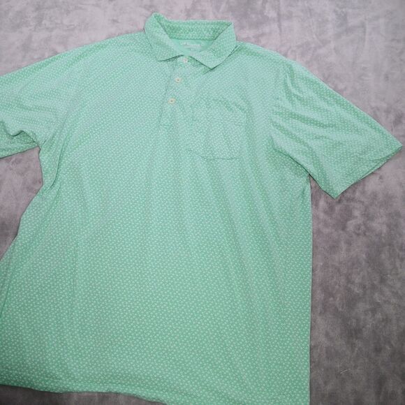 Fennec Polo Shirt Mens XL Green Spotted Floral Short Sleeve Golf Stretch Preppy - Picture 4 of 8